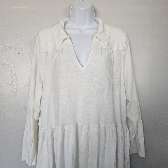 Free People Beach Women's Large White Long Sleeve Midi Dress V-neck Collared - Picture 3 of 12